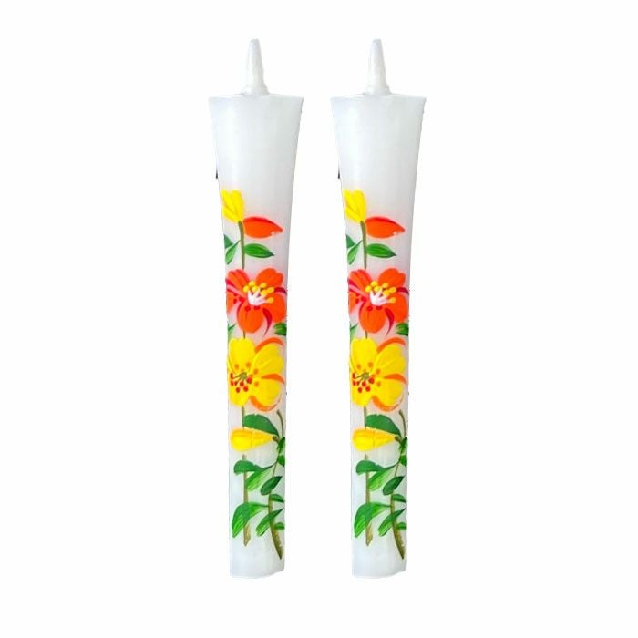 絵ローソク（手描き） 2本入 12か月の花と南天・福寿草の絵柄から