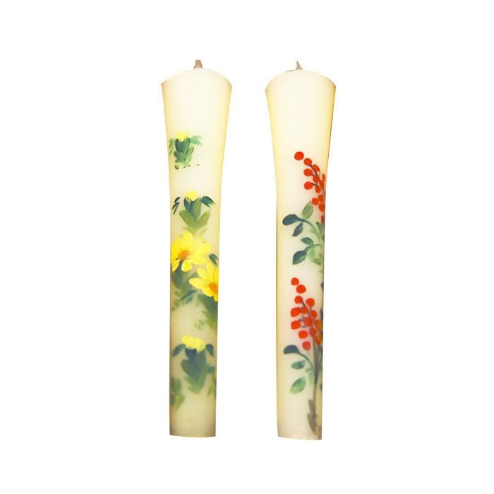 絵ローソク（手描き） 2本入 12か月の花と南天・福寿草の絵柄から